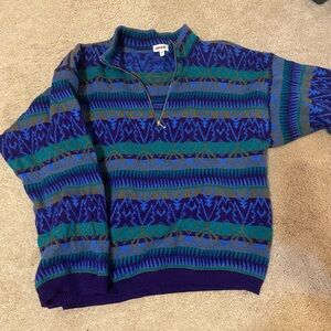 RODIER women's Blue and Green Zip Up Sweater 100% wool!!!